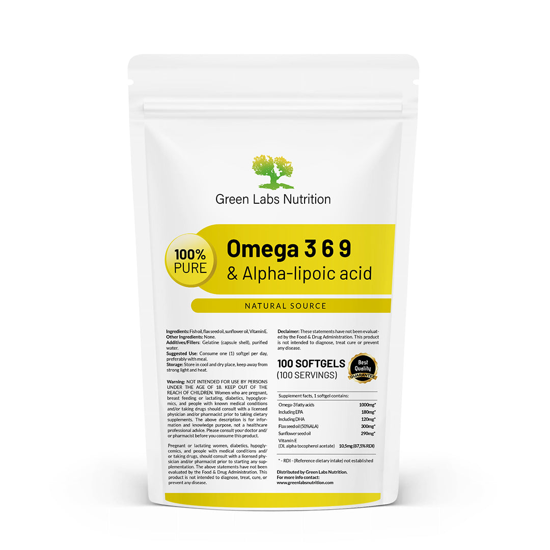 Omega 369 softgels enriched with Alpha Lipoic Acid and natural