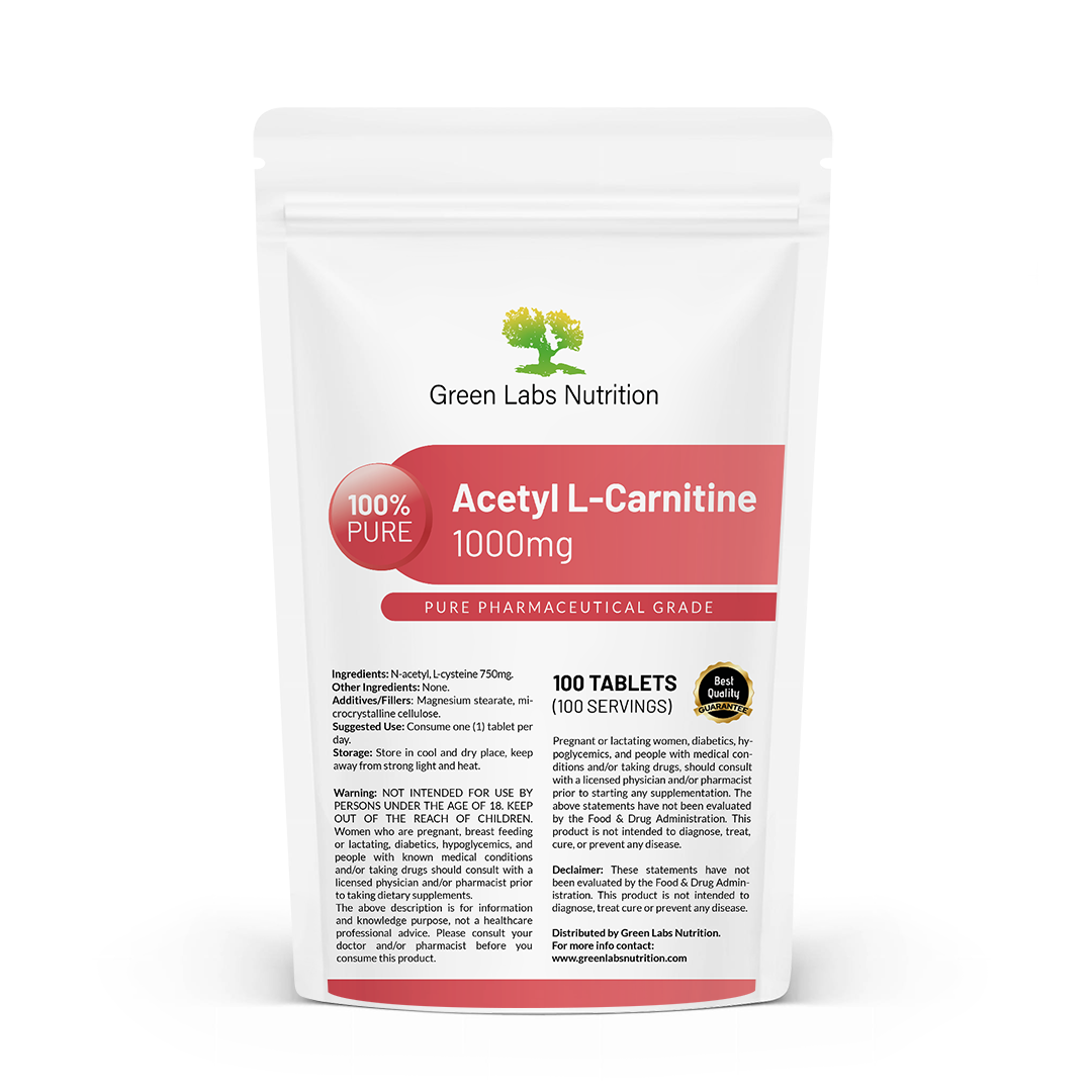 Acetyl L-Carnitine 1000mg Tablets Green Labs Nutrition Acetyl L-Carnitine 1000mg Tablets Green Labs Nutrition