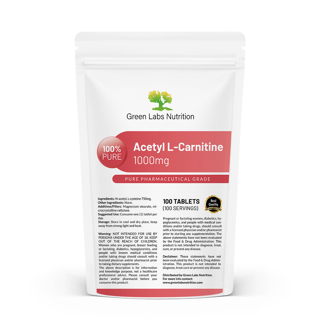 Acetyl L-Carnitine 1000mg Tablets Green Labs Nutrition Acetyl L-Carnitine 1000mg Tablets Green Labs Nutrition