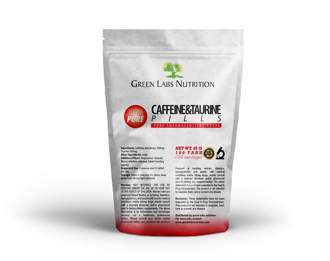 Caffeine 200mg Taurine 200mg Tablets - Green Labs Nutrition
